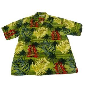 Tommy Bahama Silk Floral Leaf Hawaiian Button Up Tropical Camp Shirt Large